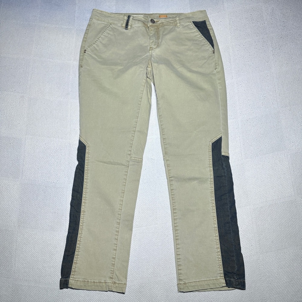 Anthropologie Pilcro Hyphen Chino Pants Womens 27 Denim Chambray Panels Khaki